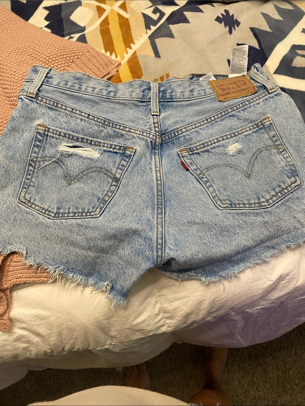 Levi's Light Blue Denim Cutoff Shorts with Frayed Hem